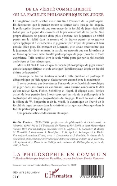 De la vérité comme liberté ou la faculté philosophique de juger (9782343203966-back-cover)