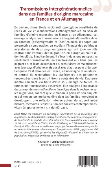 Transmissions intergénérationnelles dans des familles d'origine marocaine en France et en Allemagne, "La fierté d'être soi" (9782343211022-back-cover)