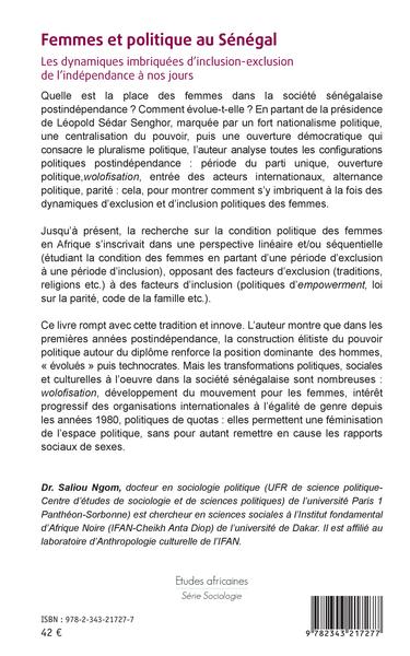 Femmes et politique au Sénégal, Les dynamiques imbriquées d'inclusion-exclusion de l'indépendance à nos jours (9782343217277-back-cover)