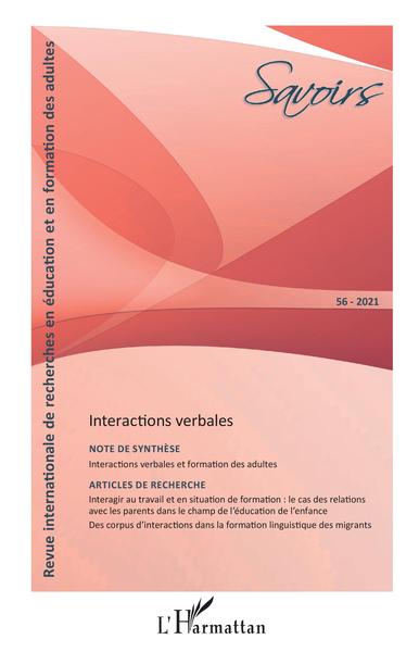 Savoirs, Interactions verbales n°56 - 2021 (9782343239408-front-cover)