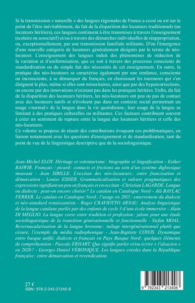 Entre francisation et démarcation., Usages hérités et usages renaissantistes des langues régionales de France (9782343213408-back-cover)