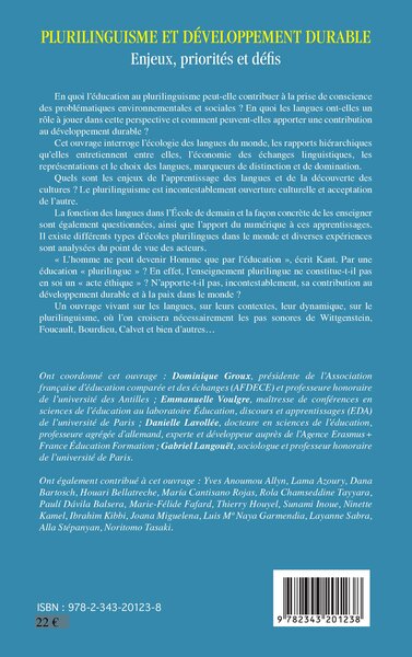 Plurilinguisme et développement durable, Enjeux, priorités et défis (9782343201238-back-cover)