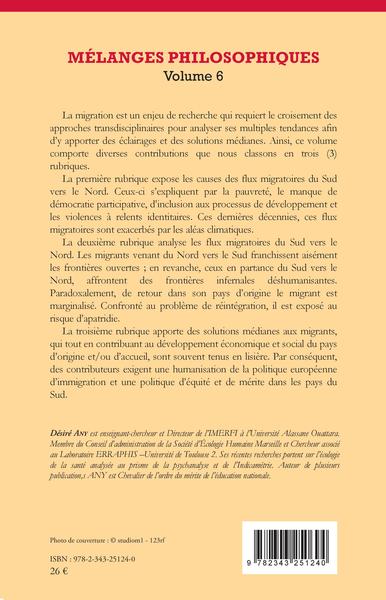 Mélanges philosophiques Volume 6, Migration et développement humain (9782343251240-back-cover)