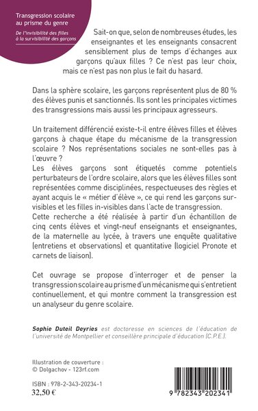 Transgression scolaire au prisme du genre, De l'invisibilité des filles à la survisibilité des garçons (9782343202341-back-cover)