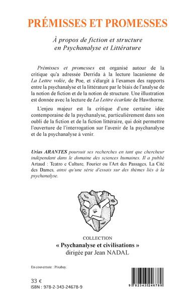 Prémisses et promesses, À propos de fiction et structure en Psychanalyse et Littérature (9782343246789-back-cover)
