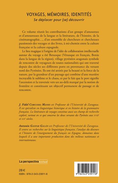 VOYAGES, MÉMOIRES, IDENTITÉS, Se déplacer pour (se) découvrir (9782343239118-back-cover)