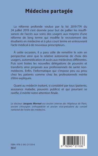 Médecine partagée, Ou le monopole fracturé - Vers de nouveaux modes de l'exercice médical (9782343211336-back-cover)