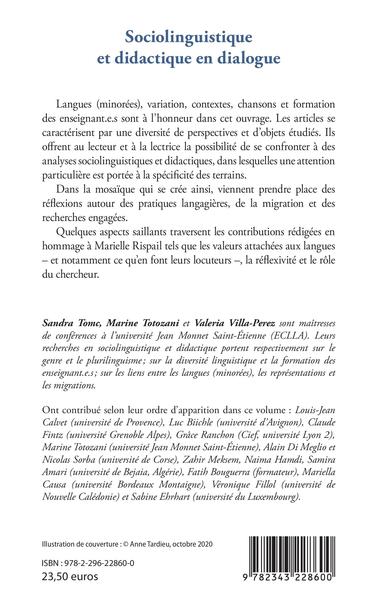 Sociolinguistique et didactique en dialogue, Cheminements avec Marielle Rispail (9782343228600-back-cover)