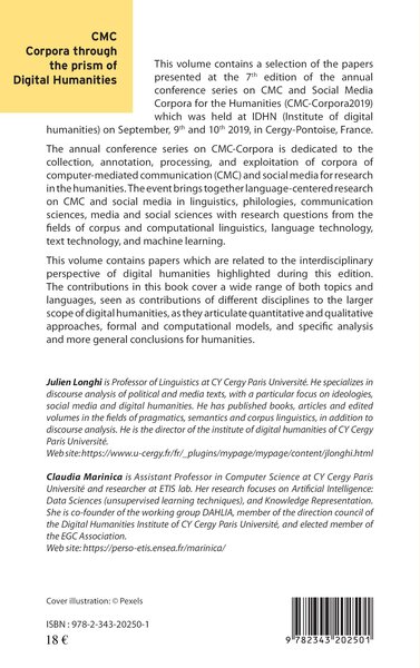 CMC Corpora through the prism of digital humanities (9782343202501-back-cover)