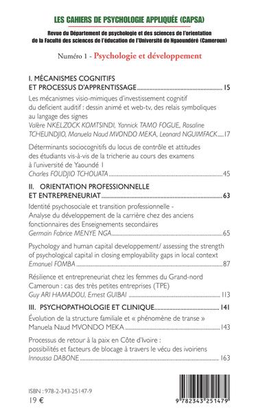 Les Cahiers de psychologie appliquée (CAPSA), Les Cahiers de psychologie appliquée (CAPSA) Numéro 1, Psychologie et développemen (9782343251479-back-cover)