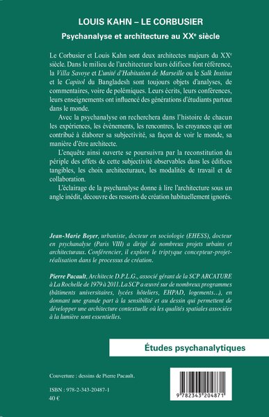 Louis Kahn - Le Corbusier, Psychanalyse et architecture au XXe siècle - Nouvelle édition revue et augmentée (9782343204871-back-cover)