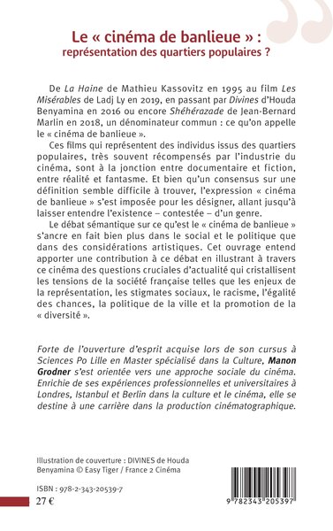 Le « cinéma de banlieue » : représentation des quartiers populaires ? (9782343205397-back-cover)