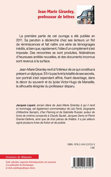 Jean-Marie Girardey, professeur de lettres, Traces et témoignages (9782343231525-back-cover)