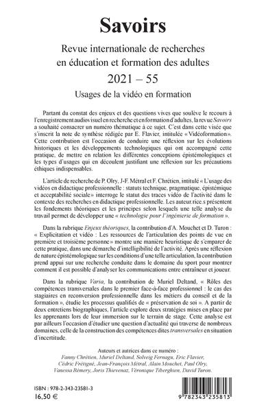 Savoirs, Usages de la vidéo en formation (9782343235813-back-cover)