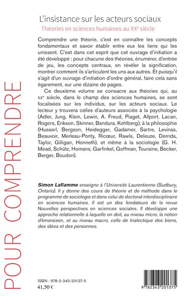 L'insistance sur les acteurs sociaux, Théories en sciences humaines au XXe siècle (9782343201375-back-cover)