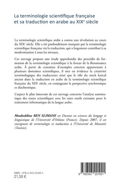 La terminologie scientifique française et sa traduction en arabe au XIXe siècle (9782343221021-back-cover)