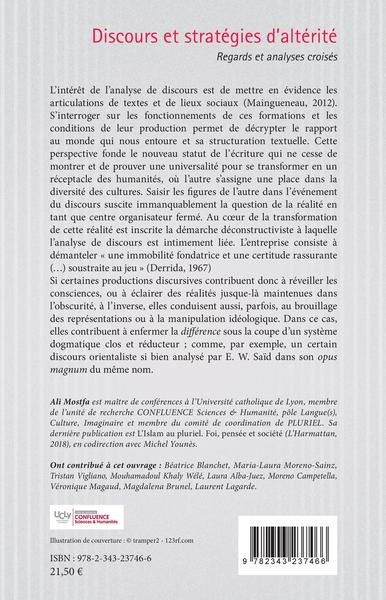 Discours et stratégies d'altérité, Regards et analyses croisés (9782343237466-back-cover)