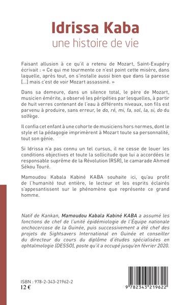 Idrissa Kaba une histoire de vie. Témoignage (9782343219622-back-cover)