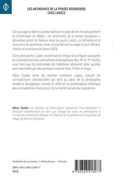 Les antinomies de la pensée bourgeoise chez Lukács (9782343218977-back-cover)