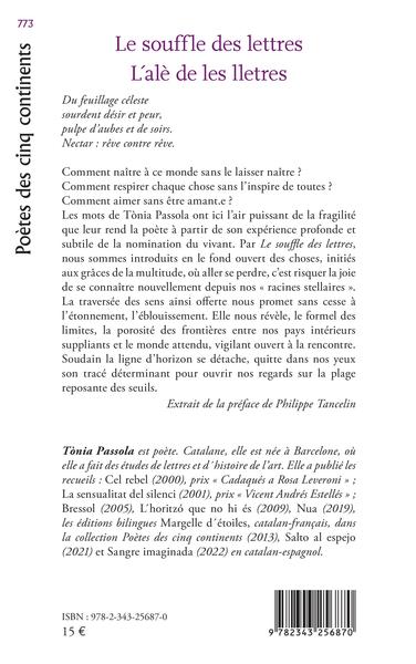 Le souffle des lettres / L'alè de les lletres, Bilingue français/catalan (9782343256870-back-cover)