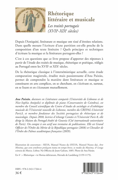 Rhétorique littéraire et musicale, Les traités portugais (XVIIe - XIXe siècles) (9782343225777-back-cover)