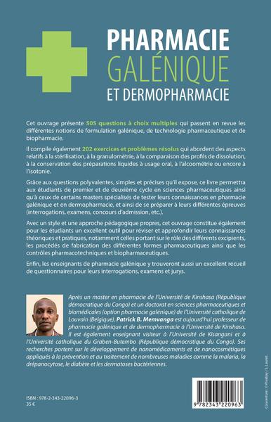 Pharmacie galénique et dermopharmacie, QCM et exercices résolus (9782343220963-back-cover)