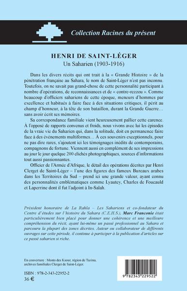 Henri de Saint-Léger, Un Saharien (1903-1916) (9782343229522-back-cover)