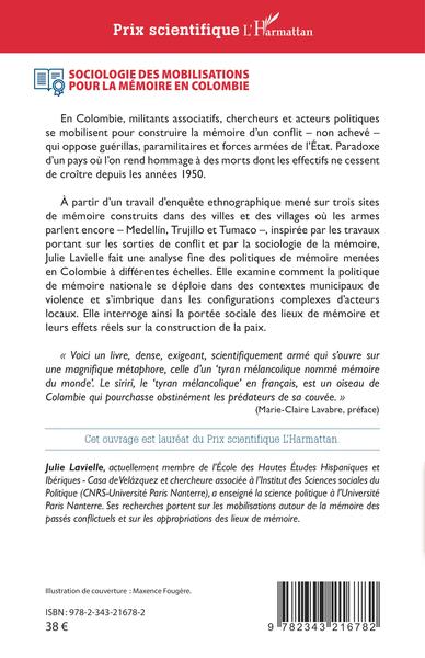 Sociologie des mobilisations pour la mémoire en Colombie (9782343216782-back-cover)