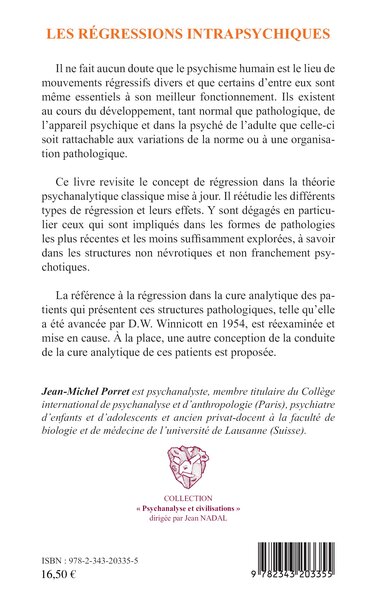 Les régressions intrapsychiques, Une révision de leur conception dans la théorie psychanalytique (9782343203355-back-cover)