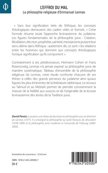 L'effroi du mal, La philosophie religieuse d'Emmanuel Levinas (9782343205007-back-cover)