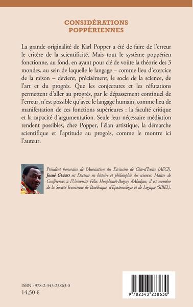 Considérations poppériennes, Sur le langage, l'art, la science et le progrès (9782343238630-back-cover)