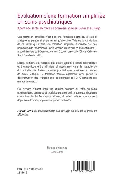 Évaluation d'une formation simplifiée en soins psychiatriques, Agents de santé mentale de première ligne au Bénin et au Togo (9782343255682-back-cover)