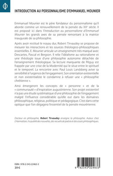 Introduction au personnalisme d'Emmanuel Mounier (9782343224633-back-cover)