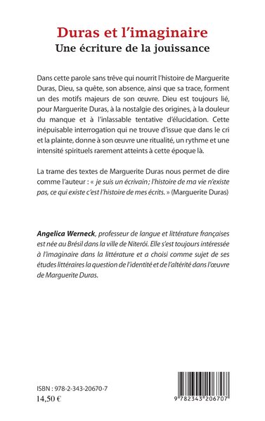 Duras et l'imaginaire, Une écriture de la jouissance (9782343206707-back-cover)