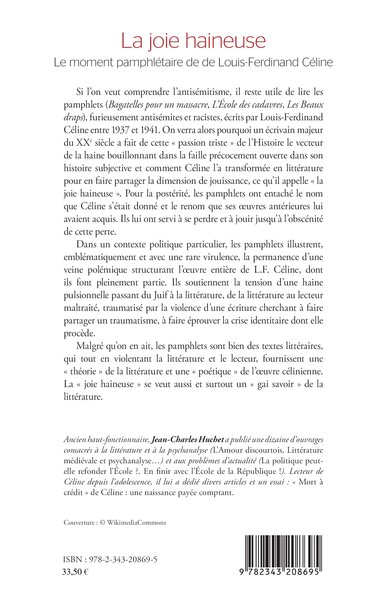 La joie haineuse, Le moment pamphlétaire de Louis-Ferdinand Céline (9782343208695-back-cover)