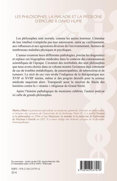 Les philosophes, la maladie et la médecine d'Épicure à David Hume (9782343237916-back-cover)