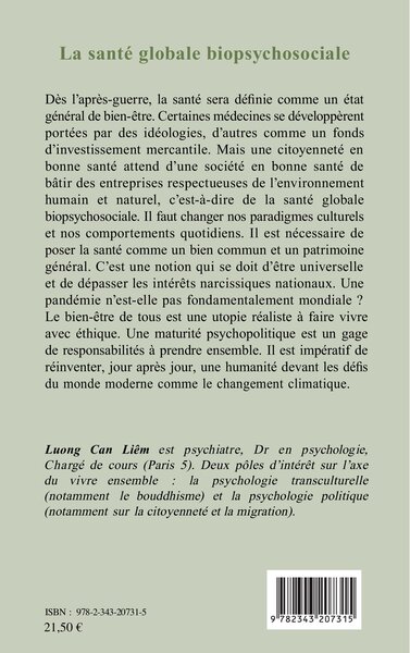 La santé globale biopsychosociale (9782343207315-back-cover)