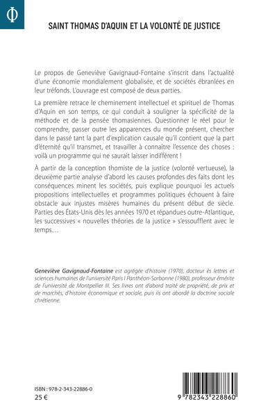 Saint Thomas d'Aquin et la volonté de justice, Actualité du questionnement philosophique (9782343228860-back-cover)