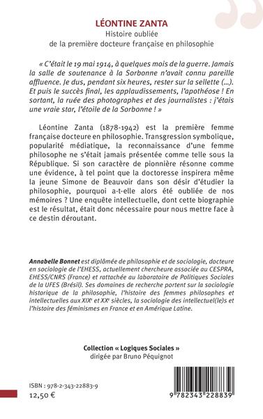 Léontine Zanta, Histoire oubliée de la première docteure française en philosophie (9782343228839-back-cover)