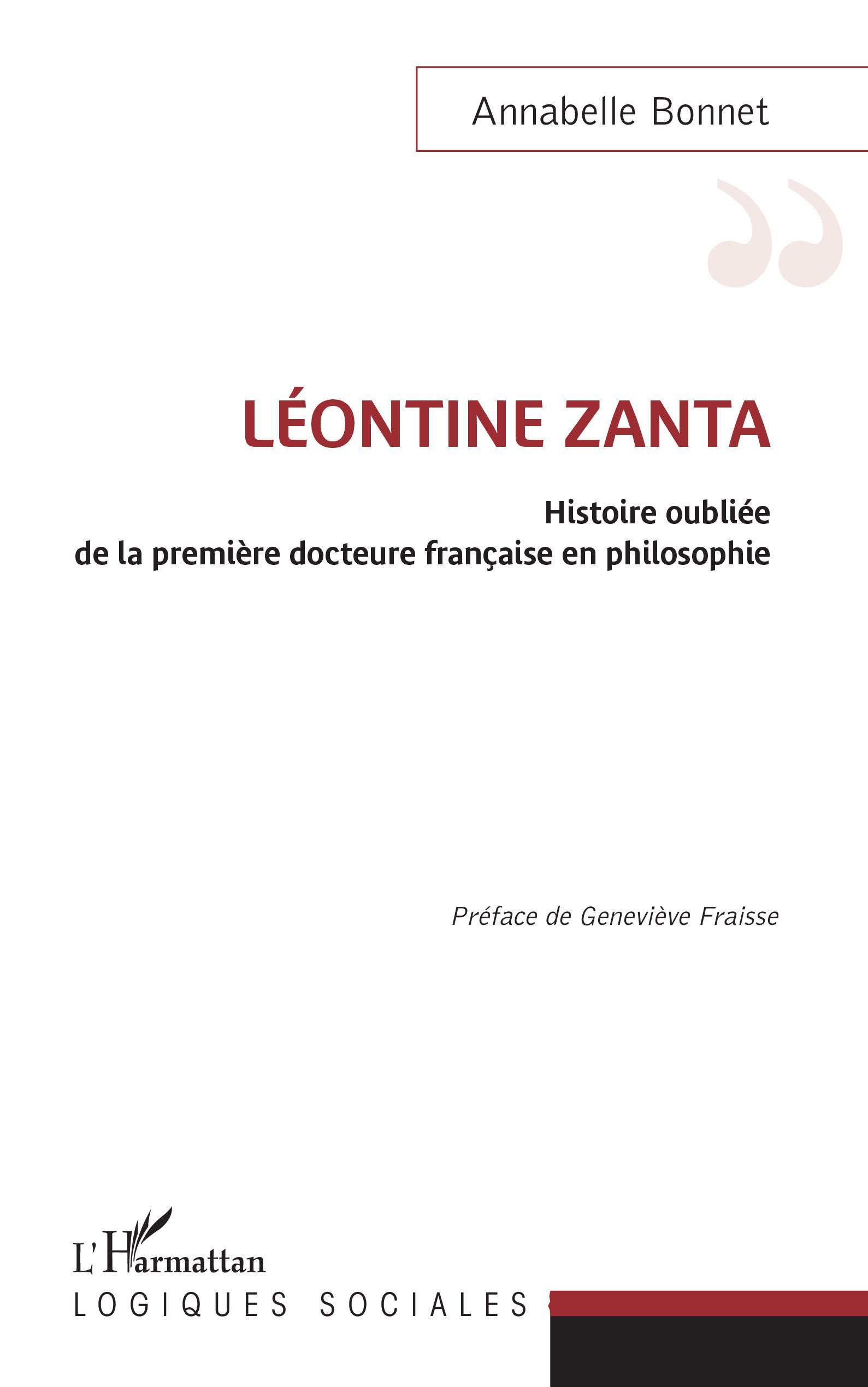 Léontine Zanta, Histoire oubliée de la première docteure française en philosophie (9782343228839-front-cover)