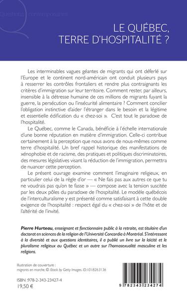 Le Québec, terre d'hospitalité ?, Réflexions sur l'accueil de l'étranger (9782343234274-back-cover)