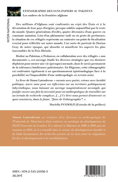 Ethnographie des sans-papiers au Pakistan, Les ombres de la frontière afghane (9782343219363-back-cover)