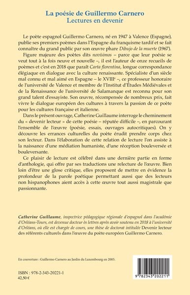 La poésie de Guillermo Carnero, Lectures en devenir (9782343202211-back-cover)