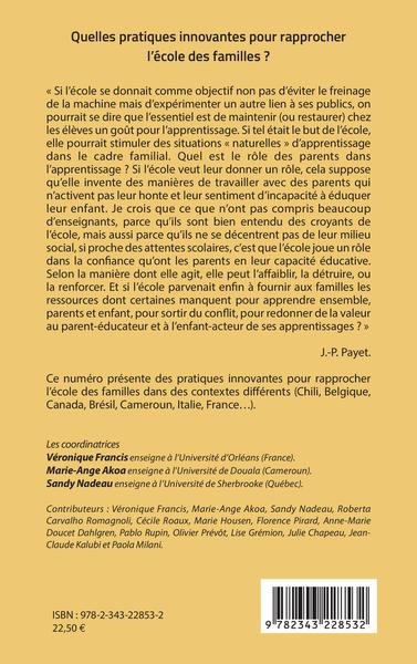 Revue française d'éducation comparée, Quelles pratiques innovantes pour rapprocher l'école des familles ? (9782343228532-back-cover)