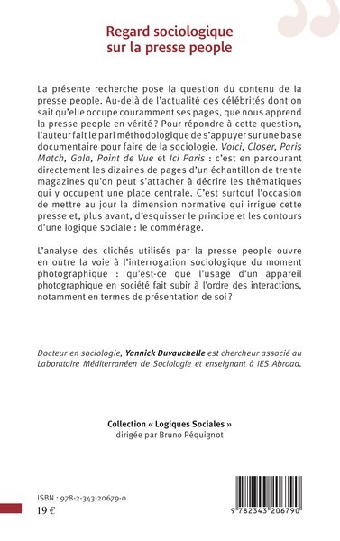 Regard sociologique sur la presse people, Dispositifs photographiques et logique du commérage (9782343206790-back-cover)