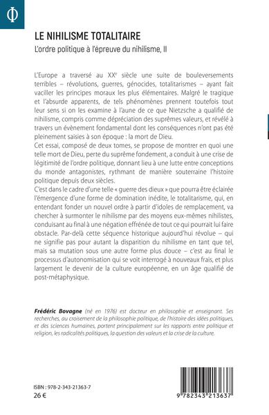 Le nihilisme totalitaire, L'ordre politique à l'épreuve du nihilisme, II (9782343213637-back-cover)