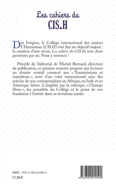 CAHIERS DU CIS.H, Transmissions et transitions, Les Cahiers du CIS.H n°1 (9782343214504-back-cover)