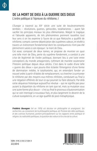 De la mort de Dieu à la guerre des dieux, L'ordre politique à l'épreuve du nihilisme, I (9782343213644-back-cover)