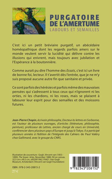 Purgatoire de l'amertume, Labours et semailles (9782343208152-back-cover)