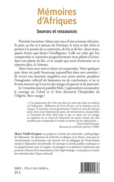 Mémoires d'Afriques, Sources et ressources (9782343245836-back-cover)